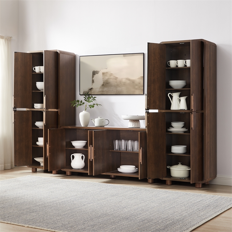 Crosley Furniture Millie 3-Piece Sideboard And Pantry Set in Brown