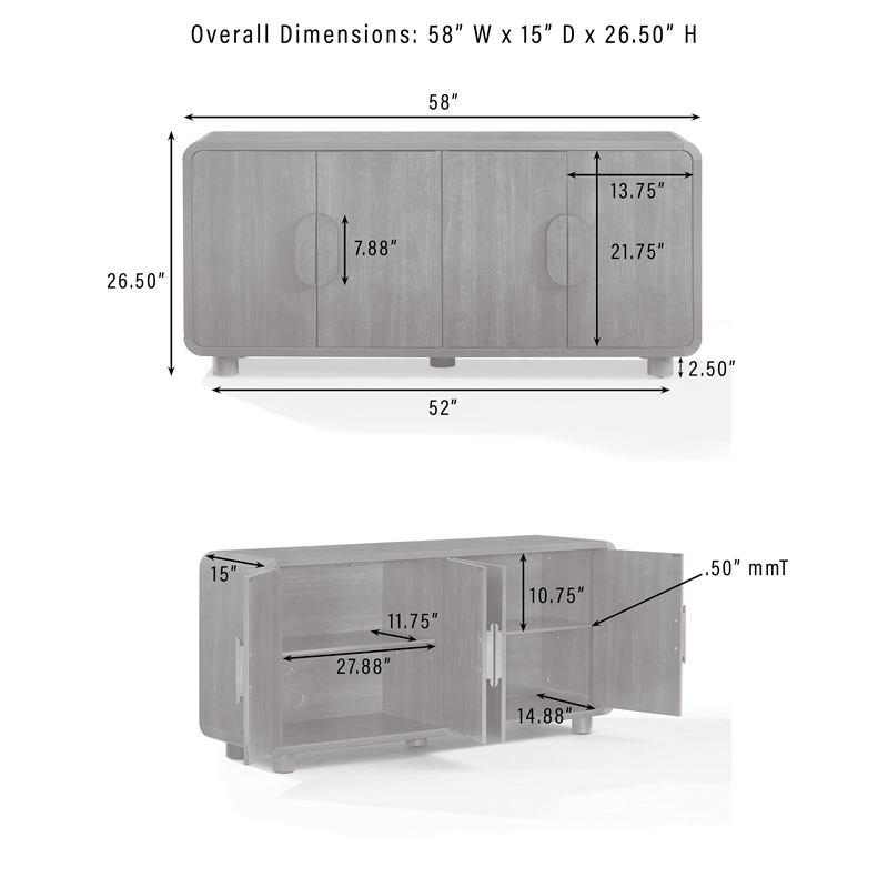 Crosley Furniture Millie 3-Piece Sideboard And Pantry Set in Brown