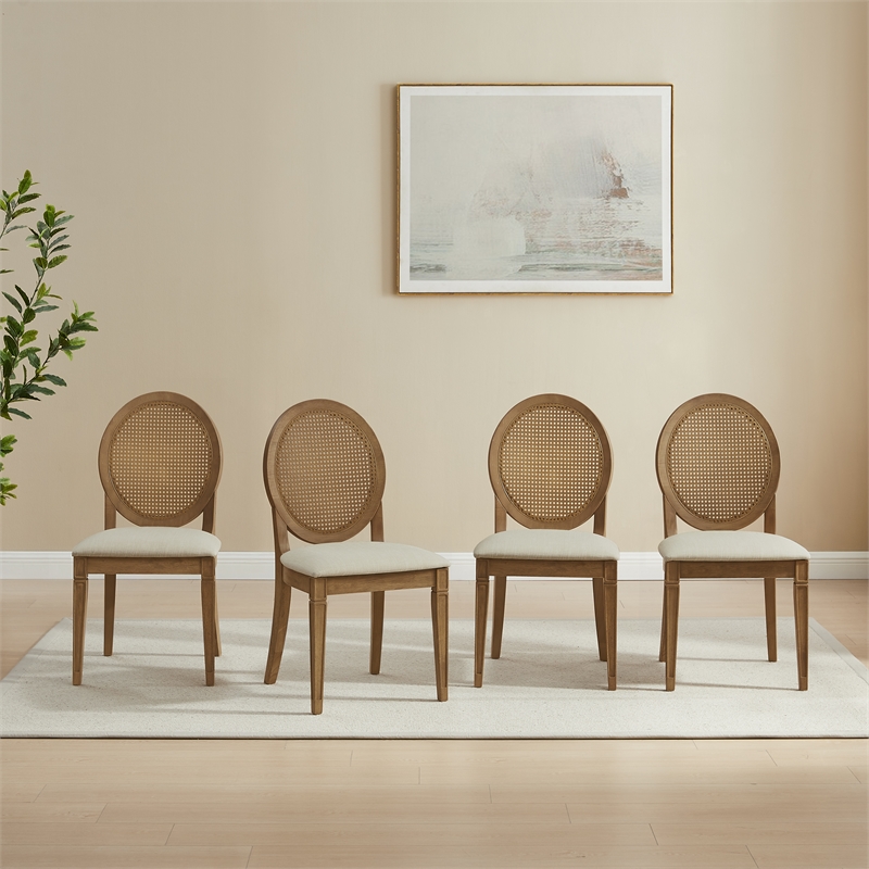 Crosley Furniture Katia 4-Pc Upholstered Cane-Back Dining Chair Set in Driftwood