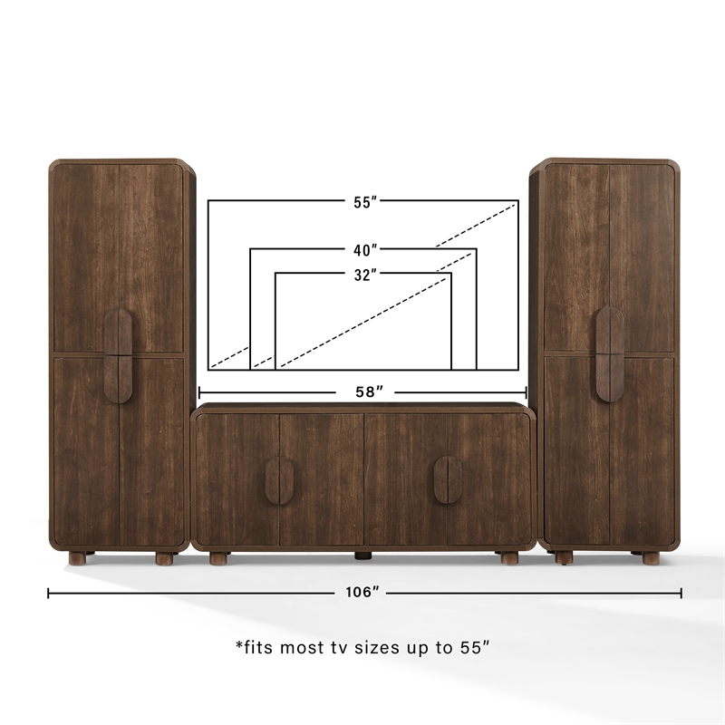 Crosley Furniture Millie 3-Piece  Entertainment Center in Brown