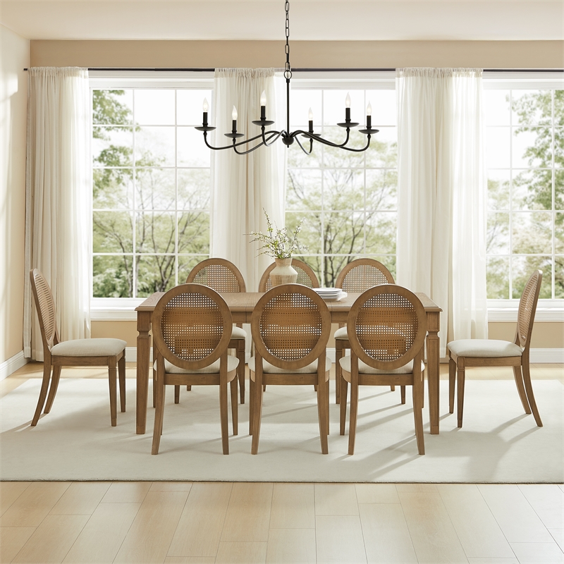 Crosley Furniture Katia 9Pc Dining Table Set For 8 Cane-Back Chairs in Driftwood