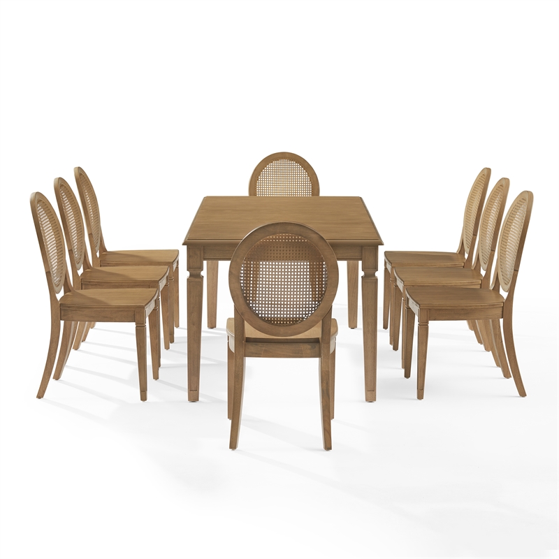 Crosley Furniture Katia 9-Pc Dining Table With Cane-Back Chairs in Driftwood