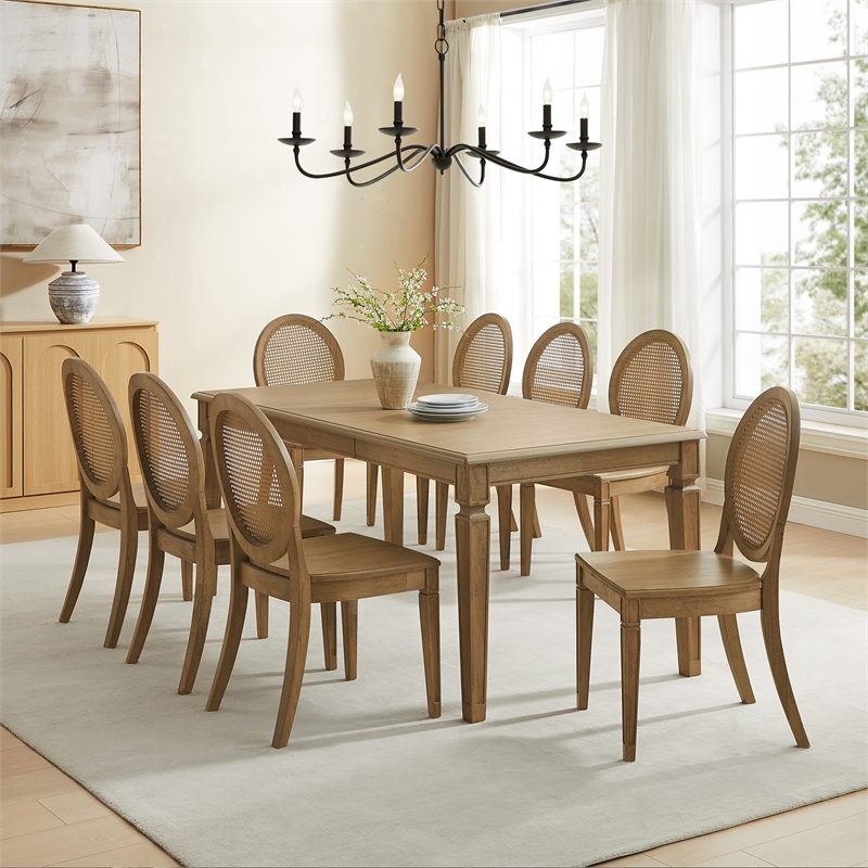 Crosley Furniture Katia 9-Pc Dining Table With Cane-Back Chairs in Driftwood