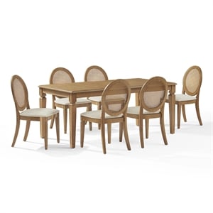 Crosley Furniture Katia 7Pc Dining Table Cane-Back Chairs in Driftwood