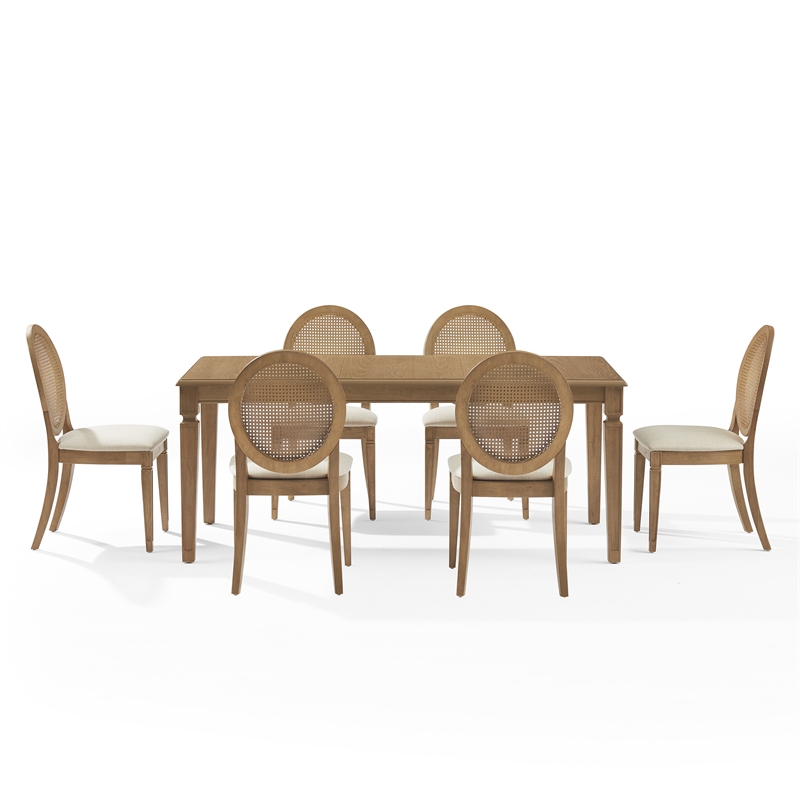 Crosley Furniture Katia 7Pc Dining Table Cane-Back Chairs in Driftwood