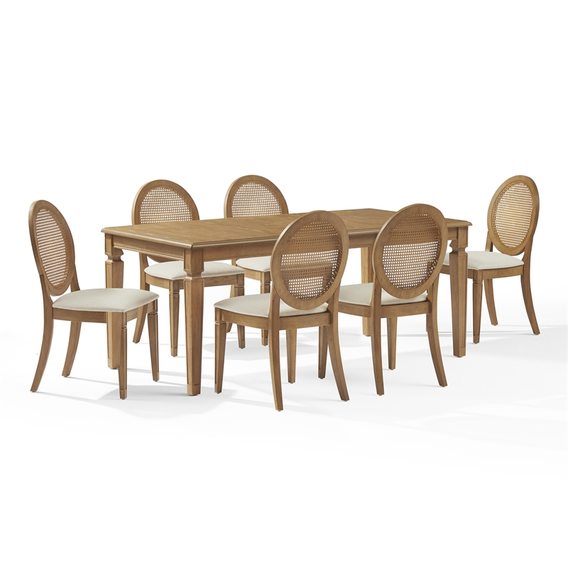 Crosley Furniture Katia 7Pc Dining Table Cane-Back Chairs in Driftwood
