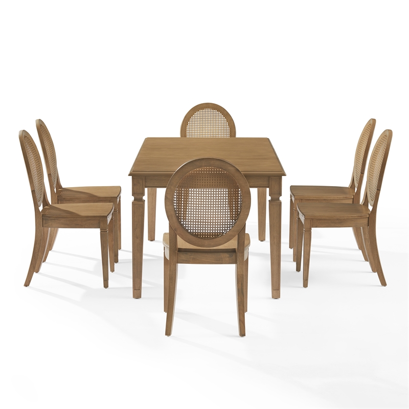 Crosley Furniture Katia 7-Piece Dining Table With Cane-Back Chairs in Driftwood