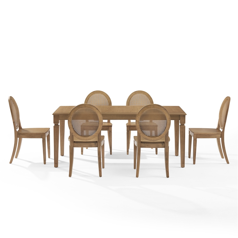 Crosley Furniture Katia 7-Piece Dining Table With Cane-Back Chairs in Driftwood