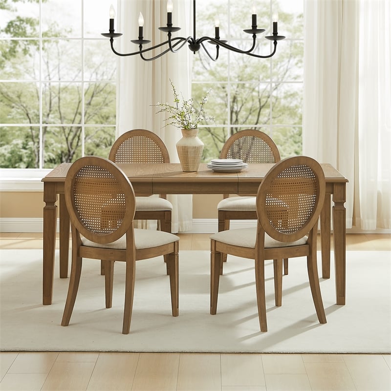 Crosley Furniture Katia 5Pc Dining Table Cane-Back Chairs in Driftwood