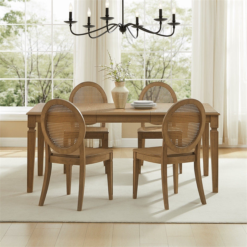Crosley Furniture Katia 5-Piece Dining Table With Cane-Back Chairs in Driftwood