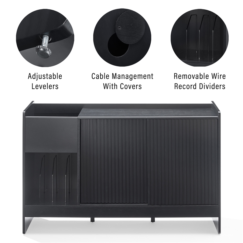 Crosley Furniture Arden Record Player Cabinet With Vinyl Storage in Black