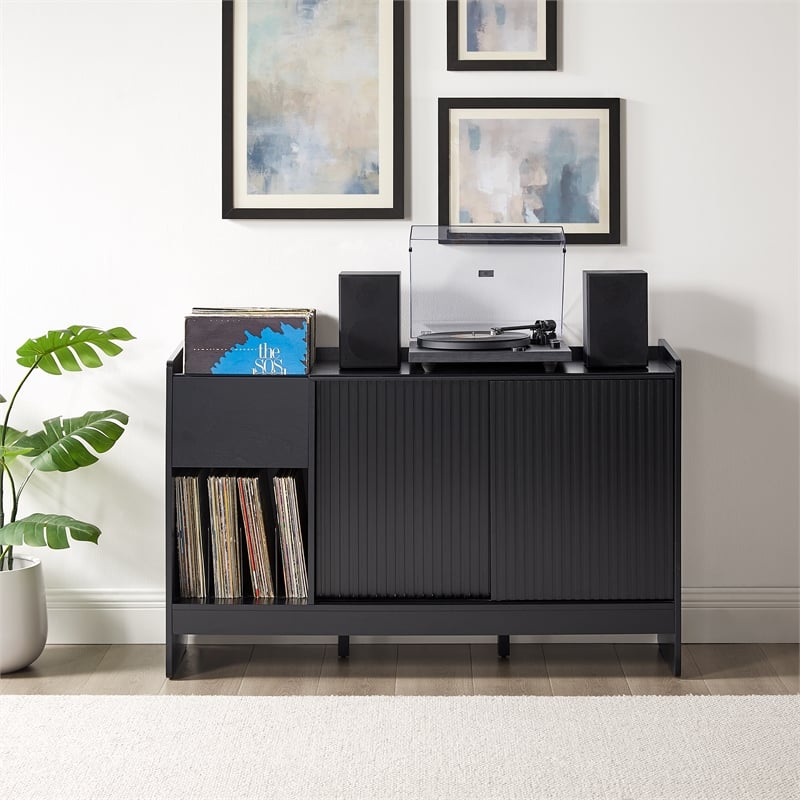 Crosley Furniture Arden Record Player Cabinet With Vinyl Storage in Black