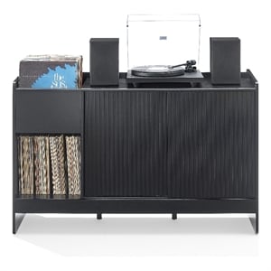 Crosley Furniture Arden Record Player Cabinet With Vinyl Storage in Black