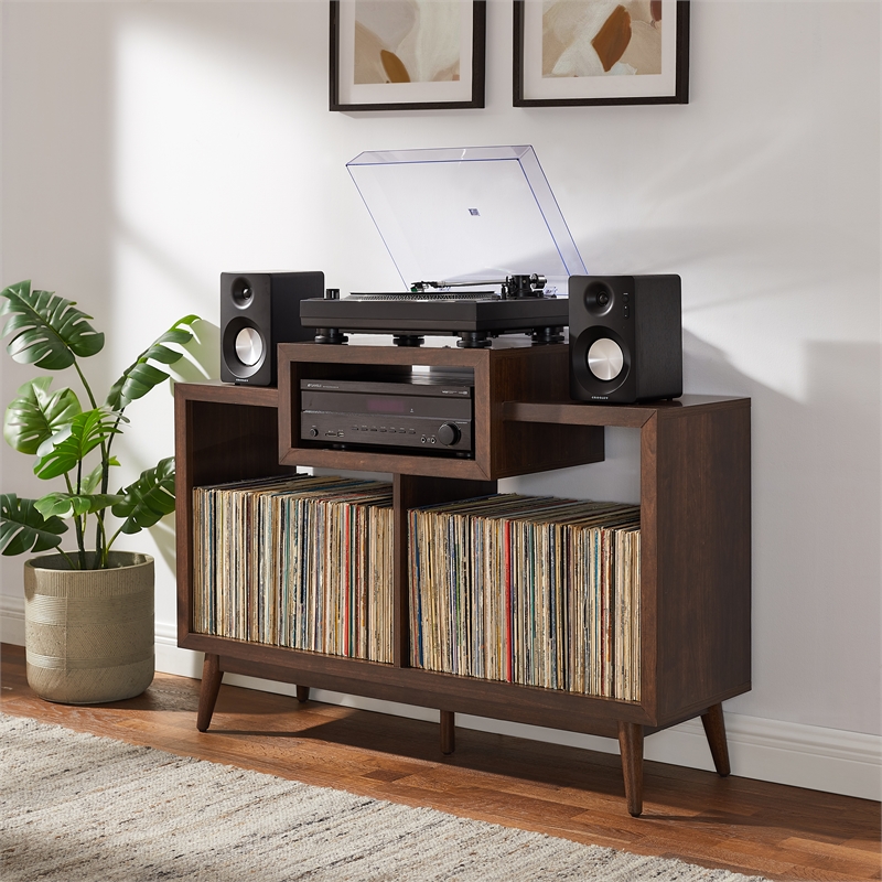 Crosley Furniture Nashville Medium Record Player Stand W/ Vinyl Storage in Brown