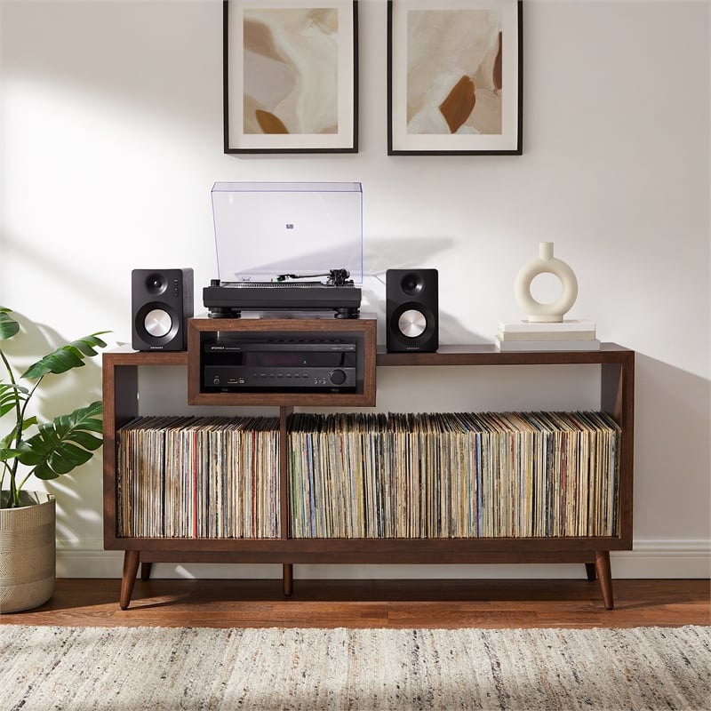 Crosley Furniture Nashville Large Record Player Stand W/ Vinyl Storage in Brown