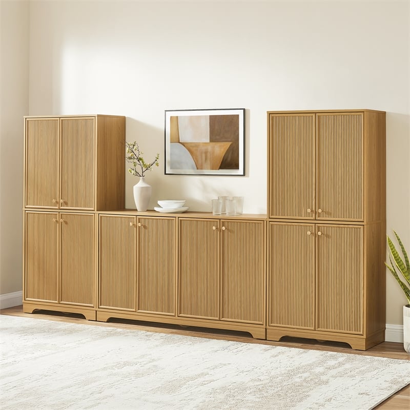 Crosley Furniture Naomi 3-Piece Sideboard And Pantry Set in White Oak