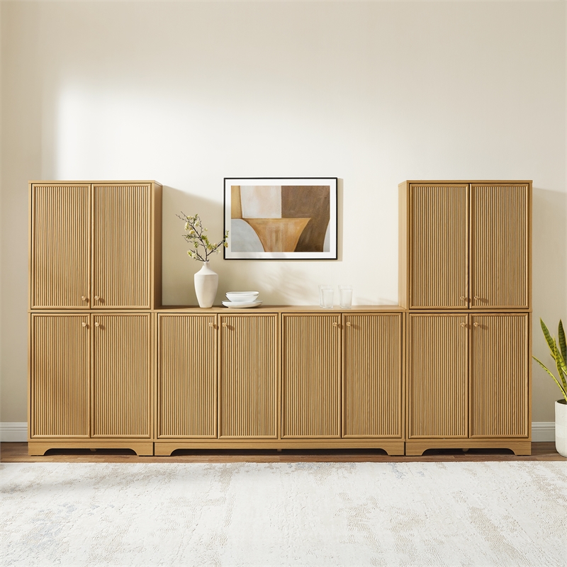 Crosley Furniture Naomi 3-Piece Sideboard And Pantry Set in White Oak