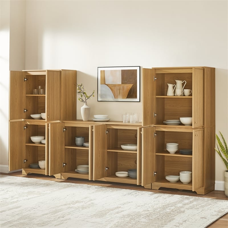 Crosley Furniture Naomi 3-Piece Sideboard And Pantry Set in White Oak