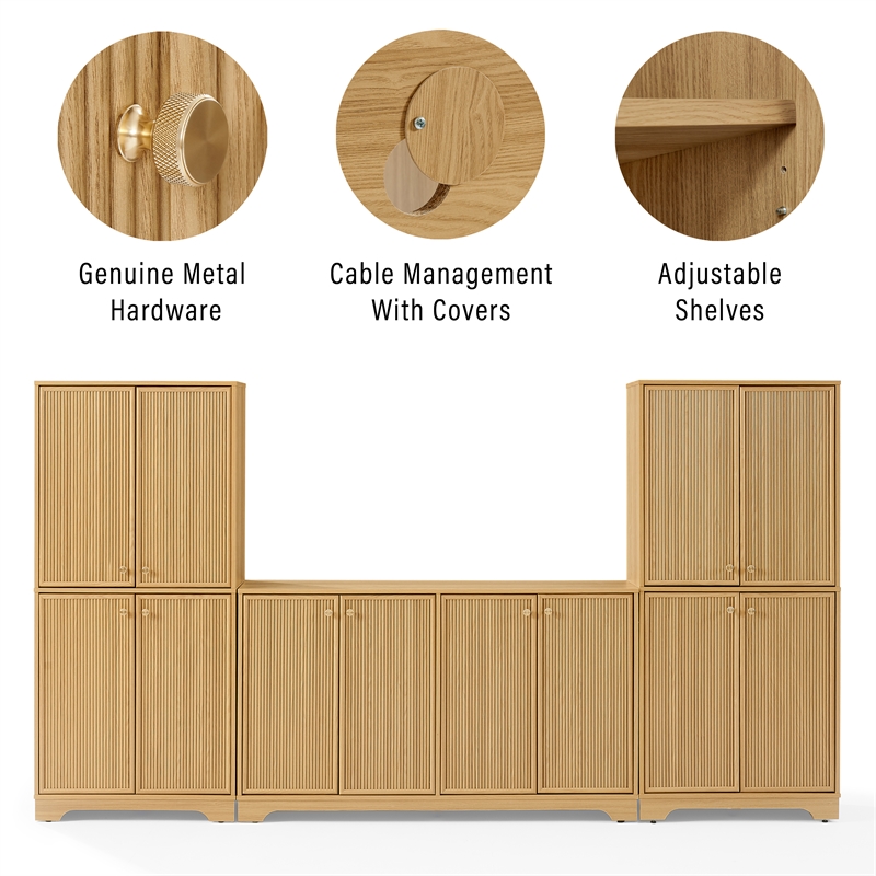 Crosley Furniture Naomi 3-Piece Sideboard And Pantry Set in White Oak