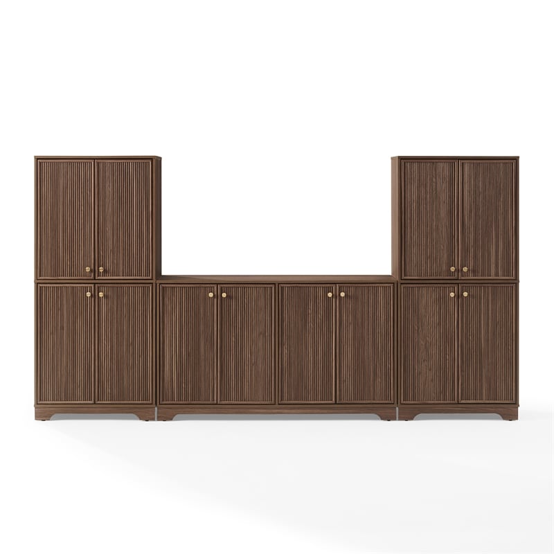 Crosley Furniture Naomi 3-Piece Sideboard And Pantry Set in Walnut