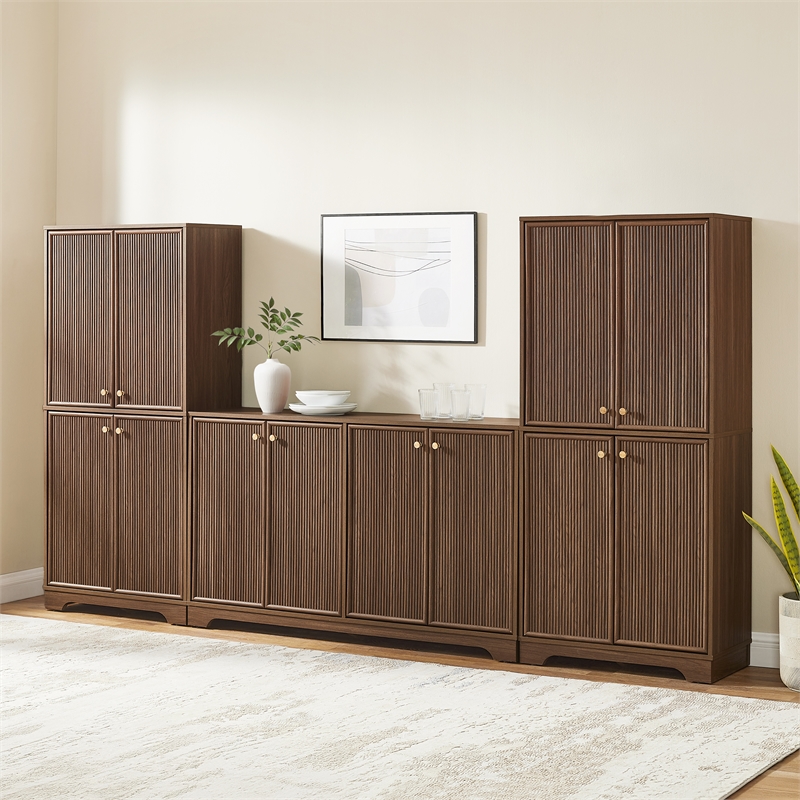 Crosley Furniture Naomi 3-Piece Sideboard And Pantry Set in Walnut