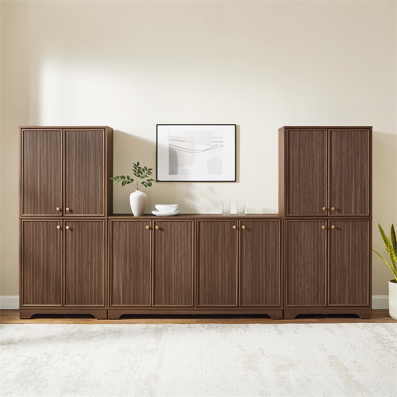 Crosley Furniture Naomi 3-Piece Sideboard And Pantry Set in Walnut