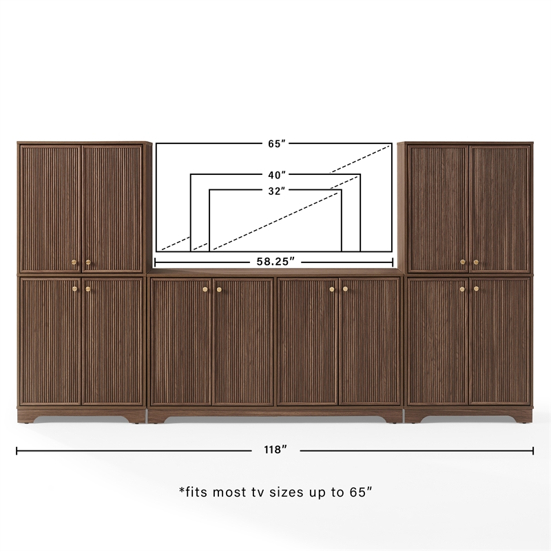 Crosley Furniture Naomi 3-Piece Entertainment Center in Walnut
