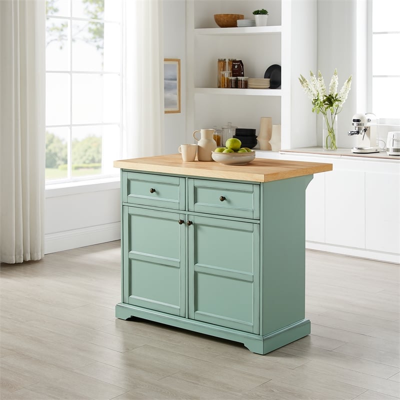 Crosley Furniture Holbrook Kitchen Island in Seafoam Blue