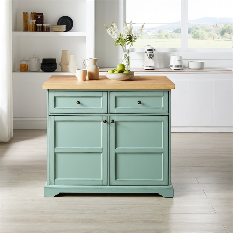 Crosley Furniture Holbrook Kitchen Island in Seafoam Blue