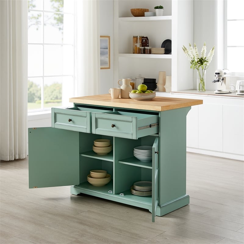 Crosley Furniture Holbrook Kitchen Island in Seafoam Blue