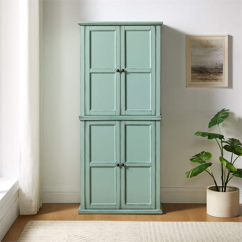 Crosley Furniture Holbrook Kitchen Storage Pantry Cabinet in Seafoam Blue