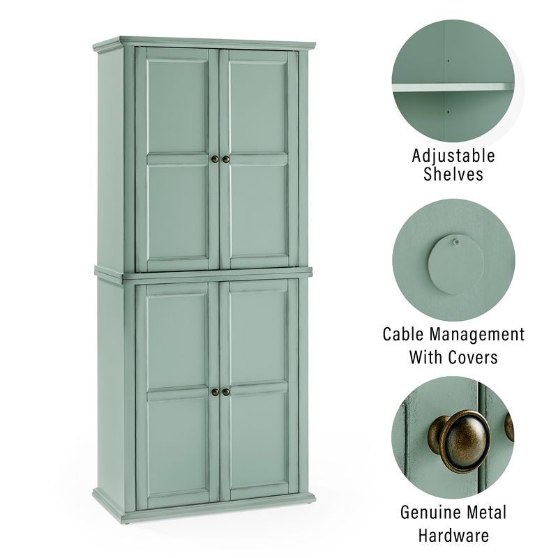 Crosley Furniture Holbrook Kitchen Storage Pantry Cabinet in Seafoam Blue