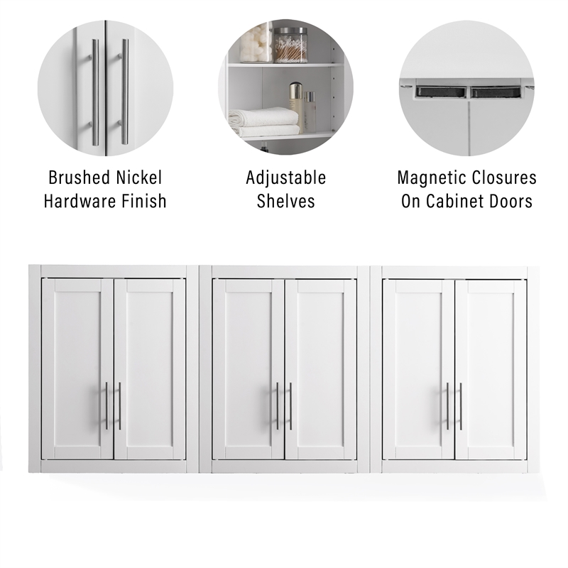 Crosley Furniture Savannah 3Pc Wall Kitchen Storage Cabinet in White