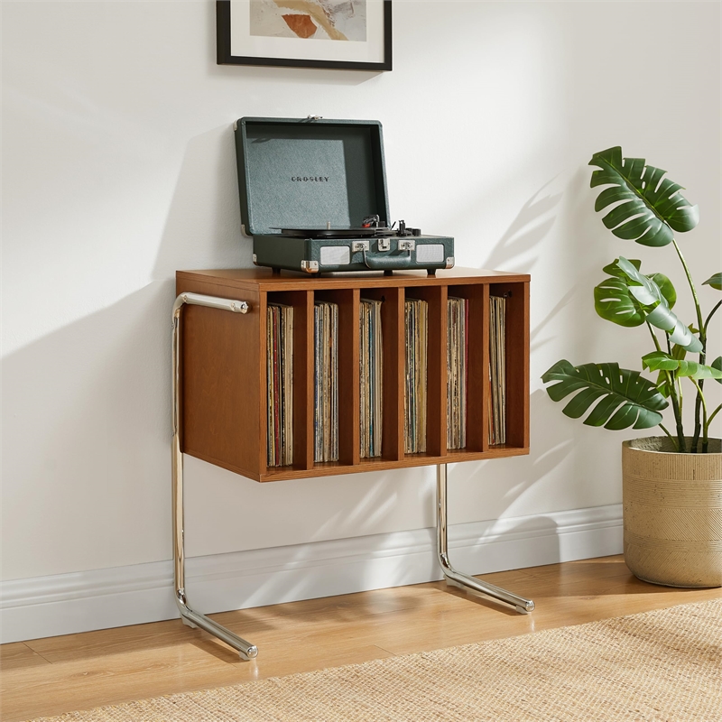 Crosley Lily Record Player Stand With Vinyl Storage in Walnut