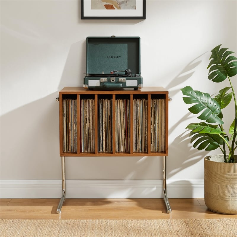 Crosley Lily Record Player Stand With Vinyl Storage in Walnut