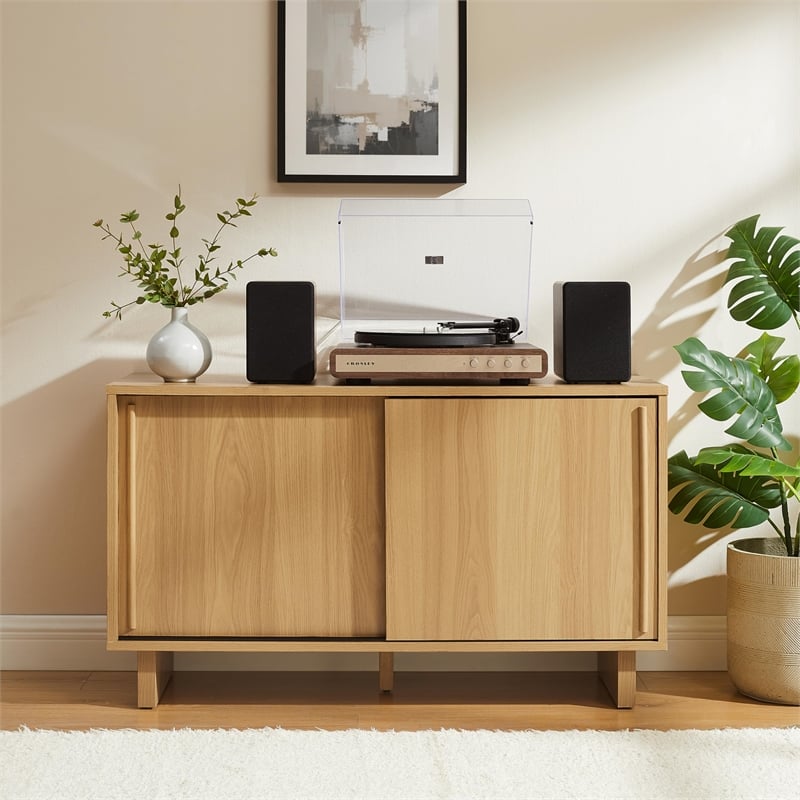 Crosley Gemma Medium Record Player Cabinet With Vinyl Storage in White Oak