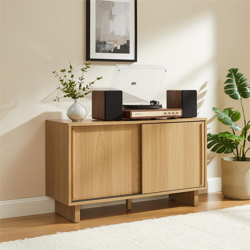 Crosley Gemma Medium Record Player Cabinet With Vinyl Storage in White Oak