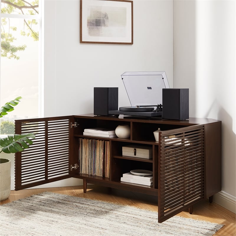 Crosley Cameron Corner Record Player Cabinet With Vinyl Storage in Brown