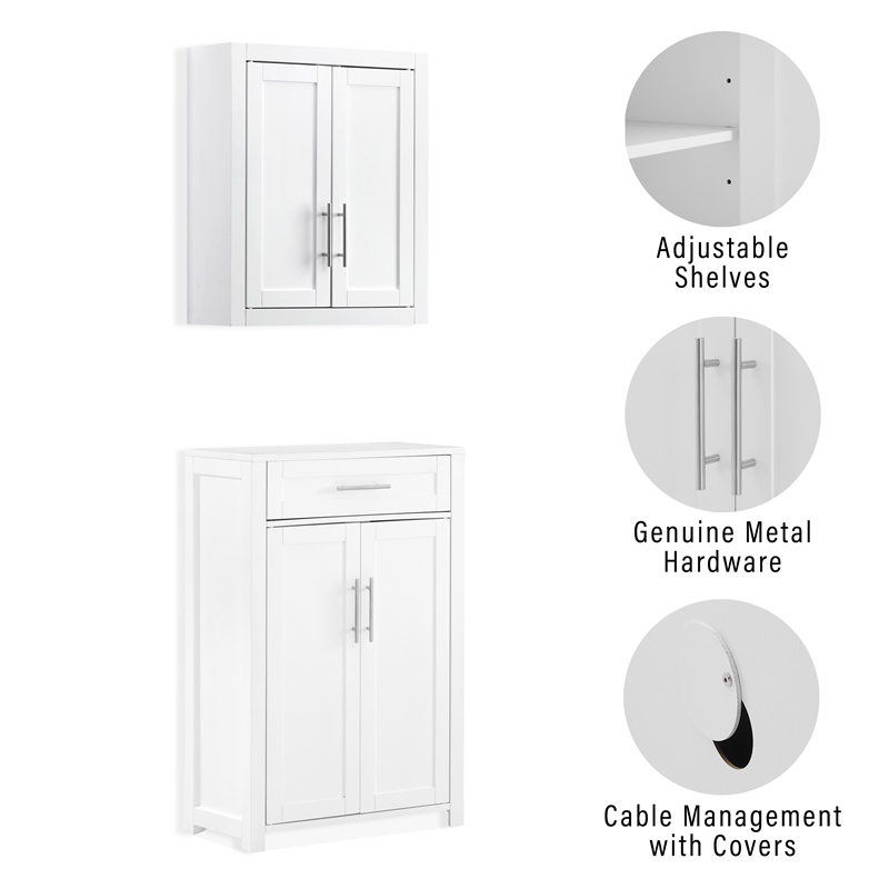Crosley Furniture Savannah 2-Piece Storage Cabinet Set in White