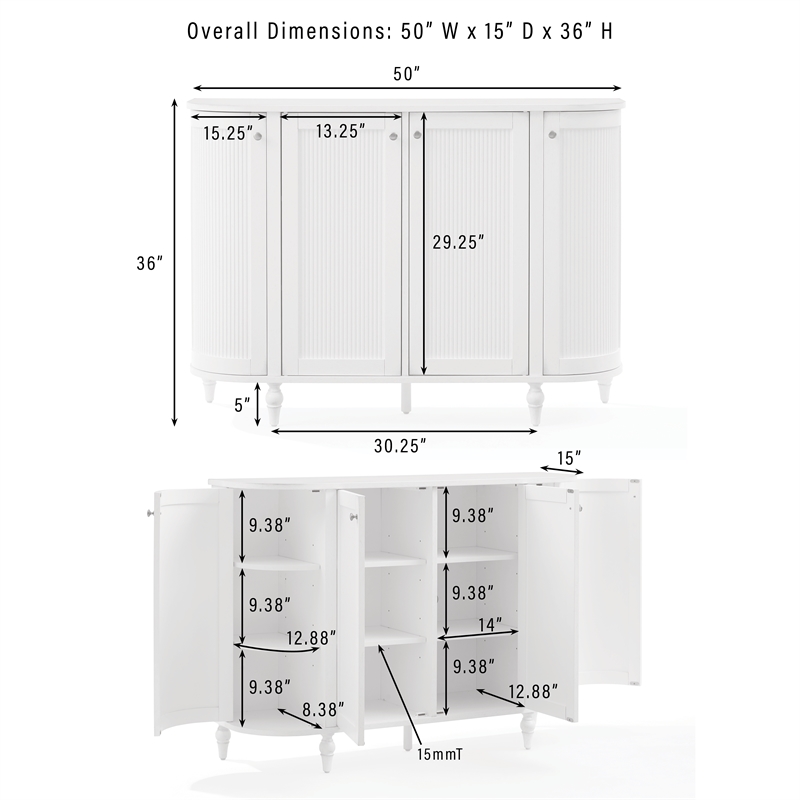Crosley Furniture Monique Curved Sideboard in Ddistressed White
