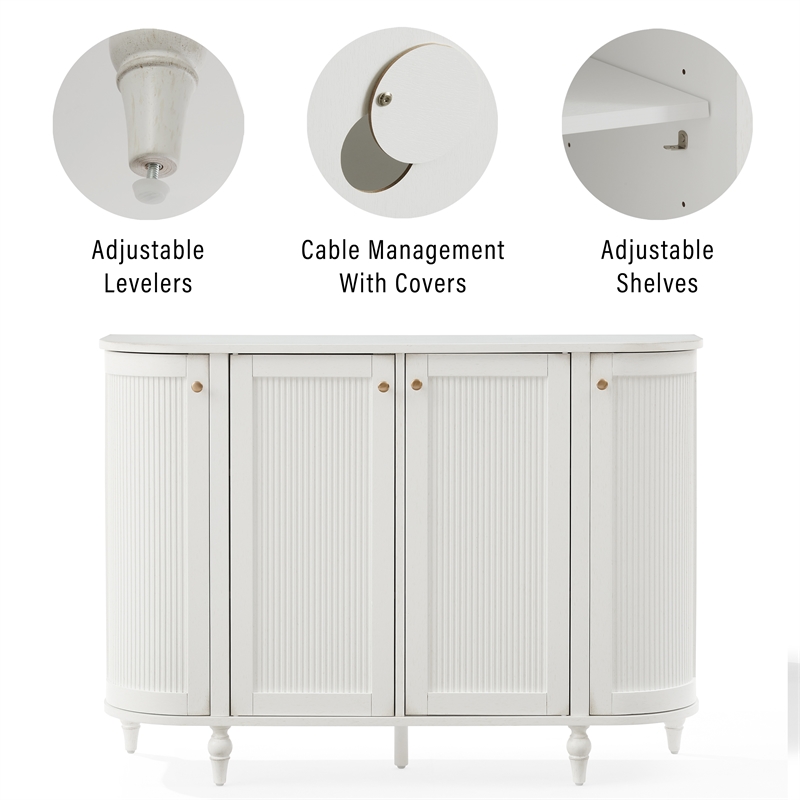 Crosley Furniture Monique Curved Sideboard in Ddistressed White