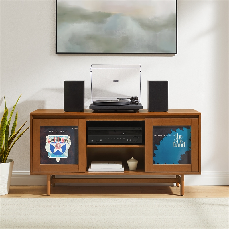 Crosley Furniture Dempsey Record Player Cabinet With Vinyl Storage in Walnut