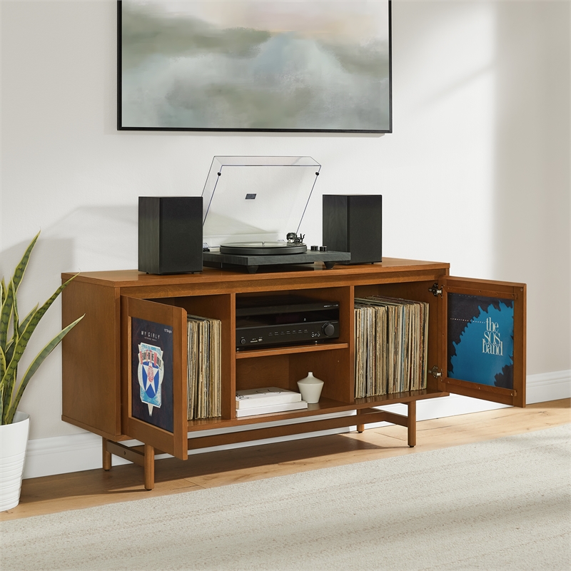Crosley Furniture Dempsey Record Player Cabinet With Vinyl Storage in Walnut