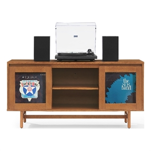 Crosley Furniture Dempsey Record Player Cabinet With Vinyl Storage in Walnut