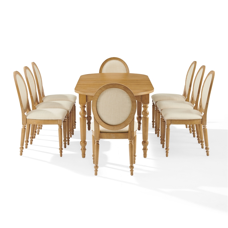 Crosley Daphne  9-Piece Dining Set in Rustic Brown and Creme - Table & 8 Chairs