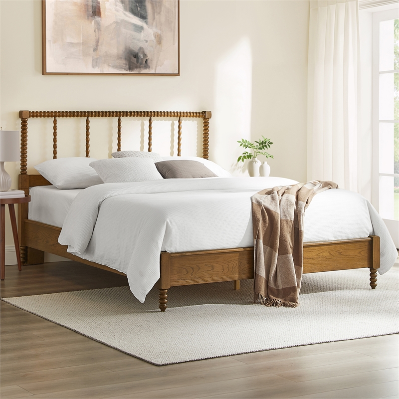 Crosley Lucille King Bed in Brown - Headboard- Footboard- And Side Rails