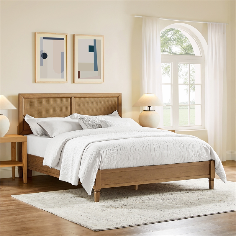 Crosley Katia Queen Bed in Driftwood - Headboard- Footboard- And Side Rails