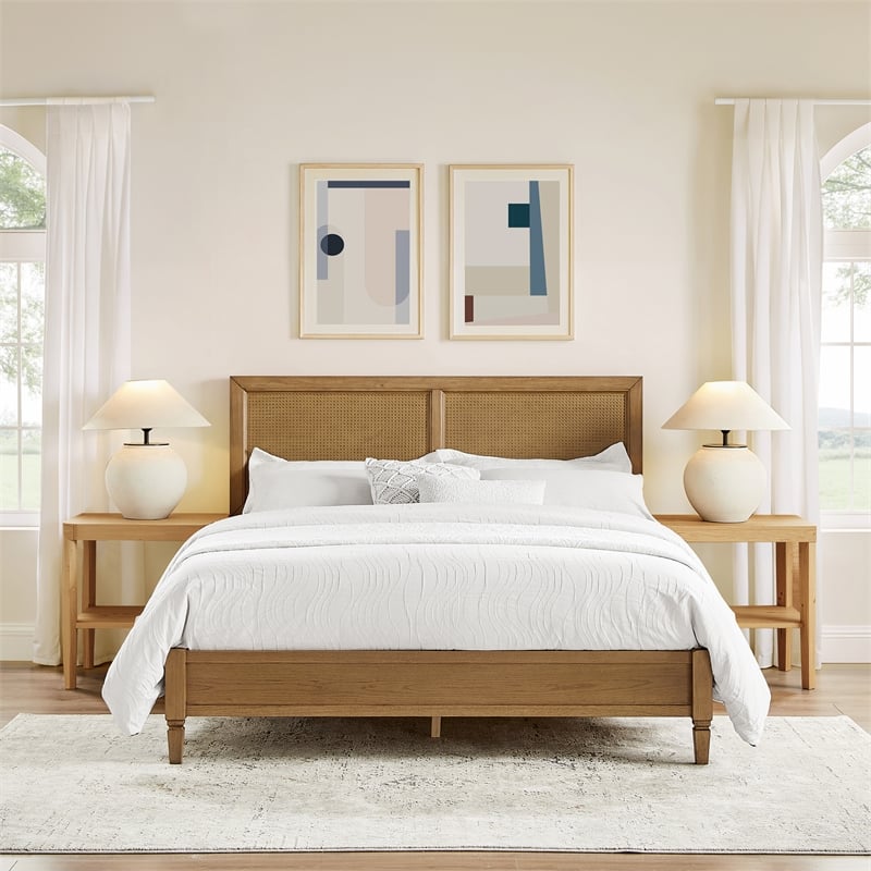 Crosley Katia Queen Bed in Driftwood - Headboard- Footboard- And Side Rails