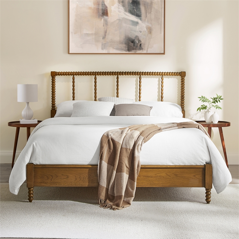 Crosley Lucille Queen Bed in Brown - Headboard- Footboard- And Side Rails