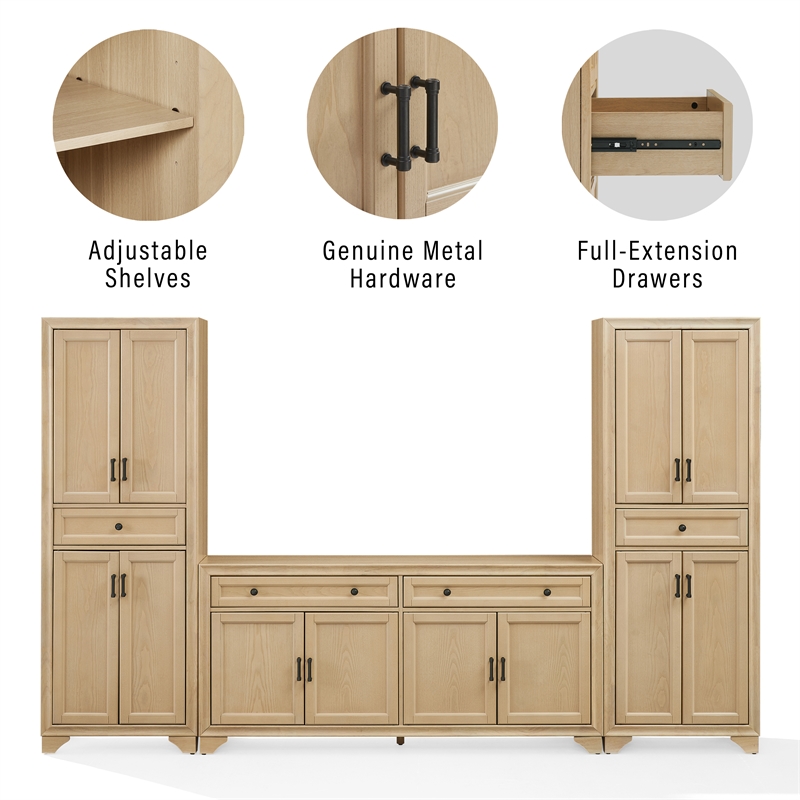 Crosley Tara 3-Piece Entertainment Center in Natural